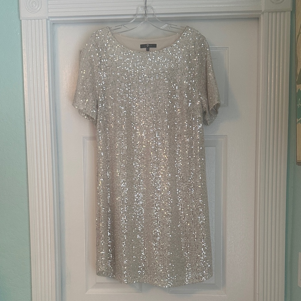 7 For All Mankind Shimmering Silver Midi Dress